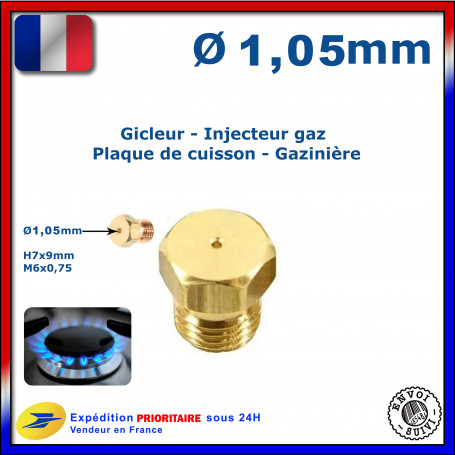 Injecteur gaz ou gicleur gaz de 1,05mm pour cuisinière