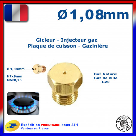 Injecteur gaz ou gicleur gaz de 1,08 pour cuisinière LADEN