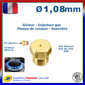 Injecteur gaz ou gicleur gaz de 1,08mm pour cuisinière LISTO